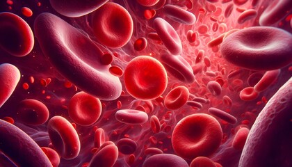 realistic macro illustration of blood cells flowing in blood vessels