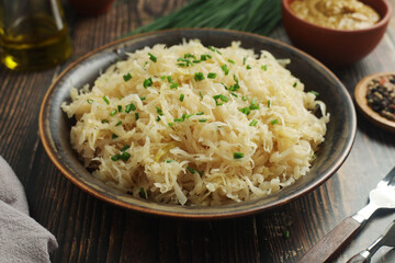 A bowl with traditional German Sauerkraut