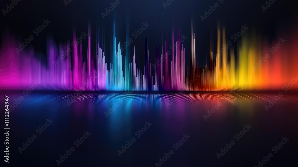 Poster colorful sound wave visualization on a dark background.