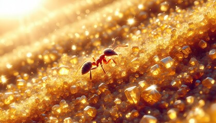 Fototapeta premium realistic macro shot of an ant on the sand