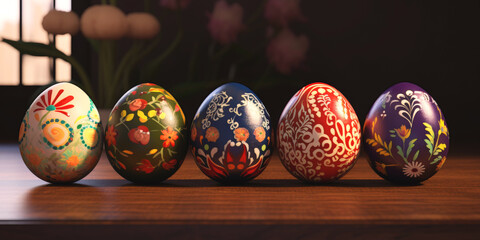 Easter background with eggs, bunnies and flowers Generative AI