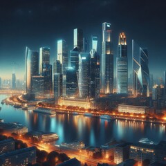 Naklejka premium city skyline with a river and a city in the background.