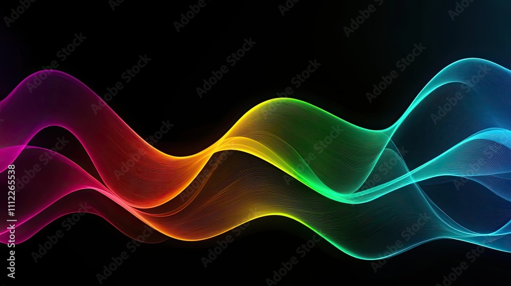 Poster colorful abstract wave background with vibrant hues on a dark canvas.