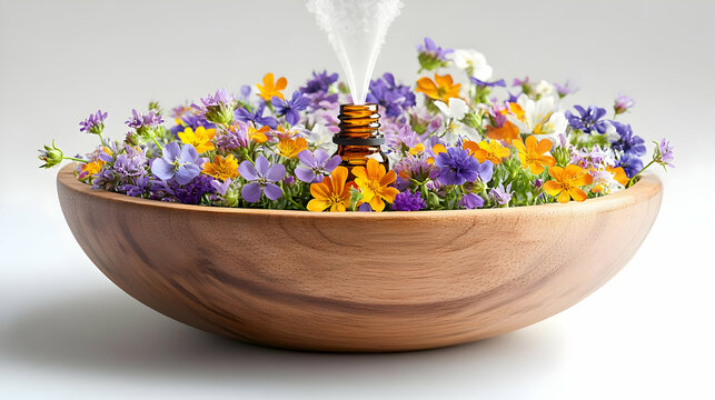 Essential Oil Diffuser and Blooming Flowers Vector for Aromatherapy Wellness
