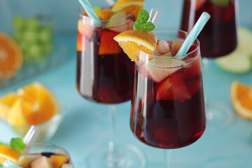 Glasses with traditional Spanish drink Sangria