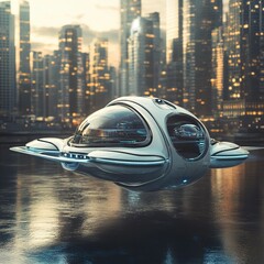 Obraz premium Transportation of the future, floating cars and flying autonomous transport.
