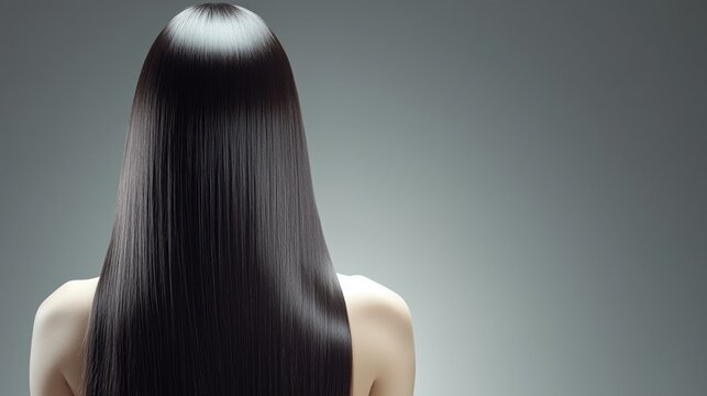 Back view of young woman with long flowing hair radiating grace and elegance, banner