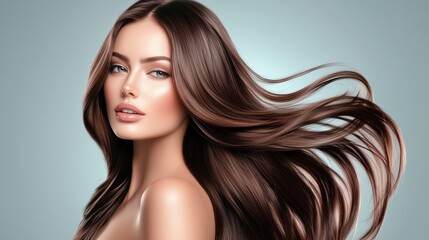 Stunning Woman with Long Flowing Brown Hair - Beauty Portrait