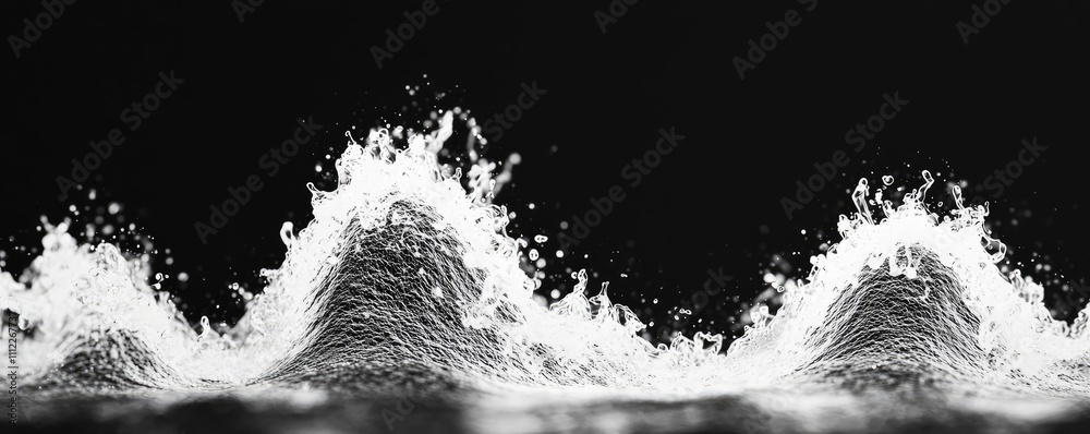 Poster dynamic black and white ocean waves crashing with frothy white peaks.