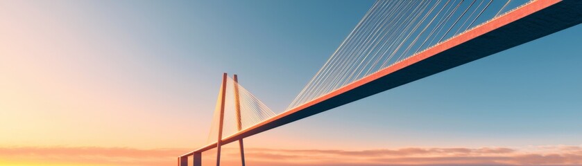 Construction Contracts Driving Advanced Infrastructure Development, Stunning bridge at sunset with vibrant colors and a clear sky, showcasing modern architecture.