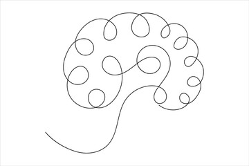Minimalist style human brain continuous one line drawing of isolated outline vector icon
