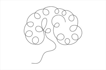 Minimalist style human brain continuous one line drawing of isolated outline vector icon