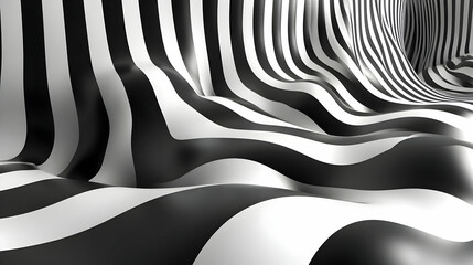 Abstract Black & White Stripes Wave Seamlessly
