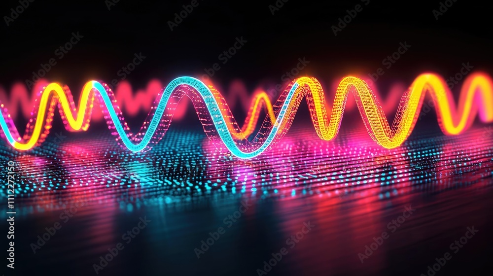 Poster Colorful digital waveforms in vibrant neon tones, creating a mesmerizing visual effect.