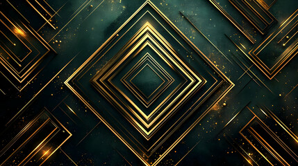 Gold Geometric Shapes: Abstract Dark Green Design with Golden Accents