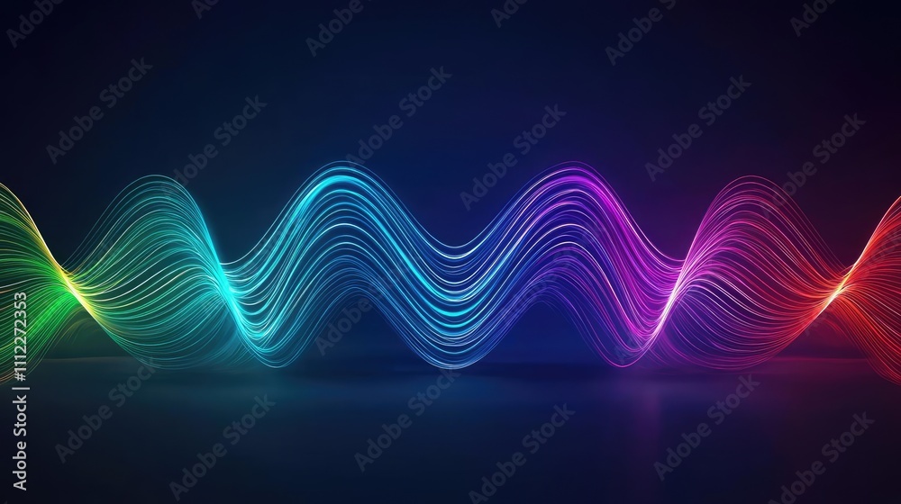 Poster colorful wave pattern on dark background for tech or music designs.