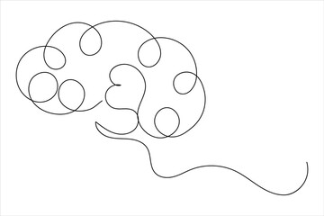 Minimalist style human brain continuous one line drawing of isolated outline vector icon