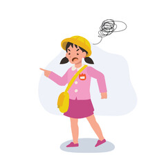 Angry Kindergarten Girl in Japanese Uniform. Little Girl with Frustrated and Emotional Mood