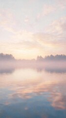 Obraz premium Soft Morning Landscape with Misty Lake and Gentle Pastel Sky Colors