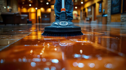 Floor Cleaning Machine Scrubs Tiles Efficiently