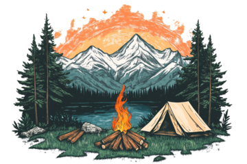 a campfire next to a mountain