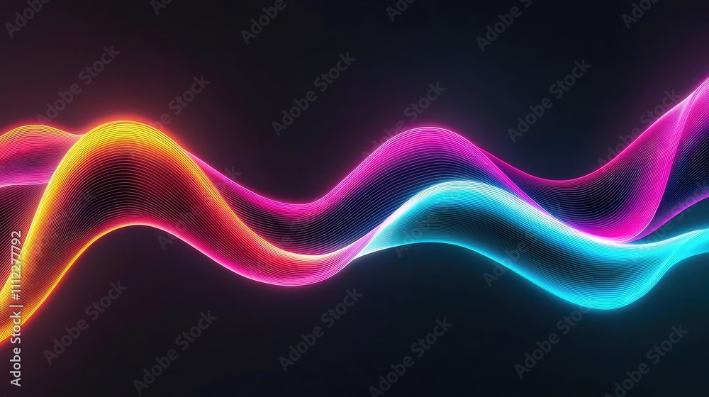 Poster Colorful dynamic waves on a dark background, abstract design element