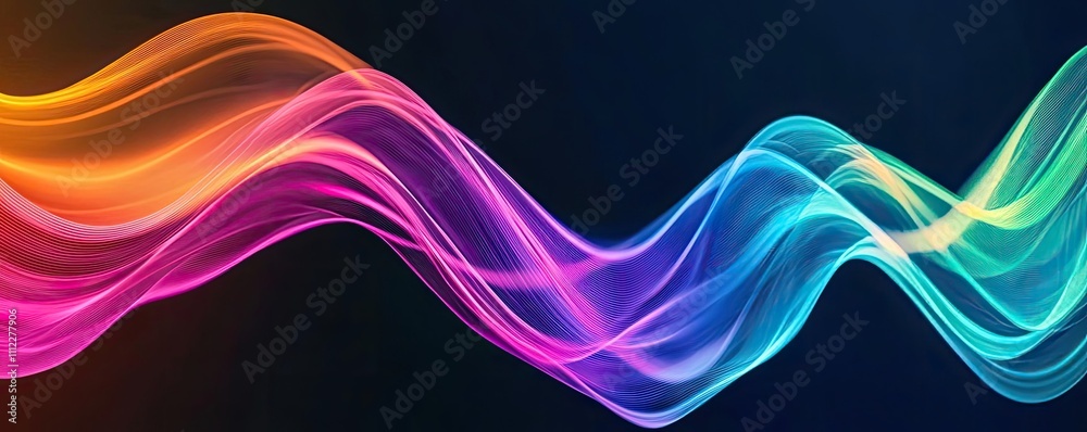 Poster colored waves on a dark background, smooth and flowing with vibrant hues.