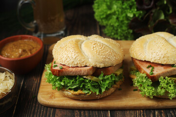 Leberkaessemmel sandwich - traditional fast food snack in Germany
