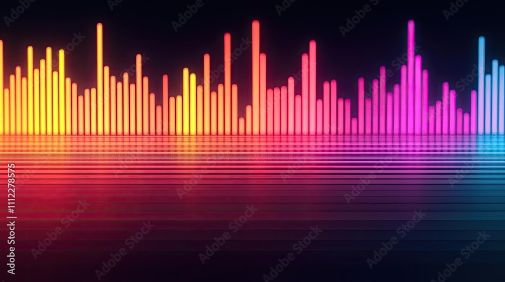 Poster colorful audio equalizer waveforms on a black background