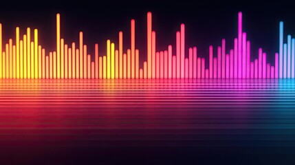 Colorful audio equalizer waveforms on a black background