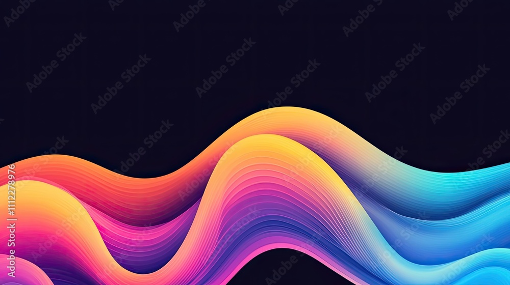 Poster abstract wavy design in vibrant colors on a dark background.