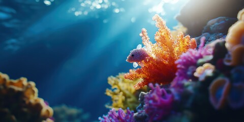 Fototapeta premium A wide shot of a vibrant coral reef teeming with marine life