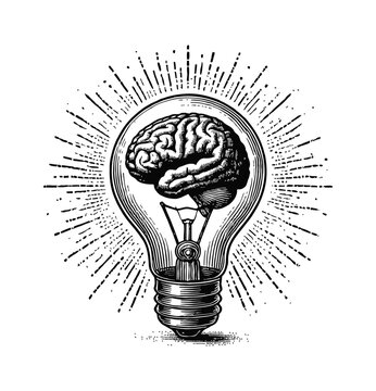 recommend clip art: lamp bulb brain engraving black and white outline