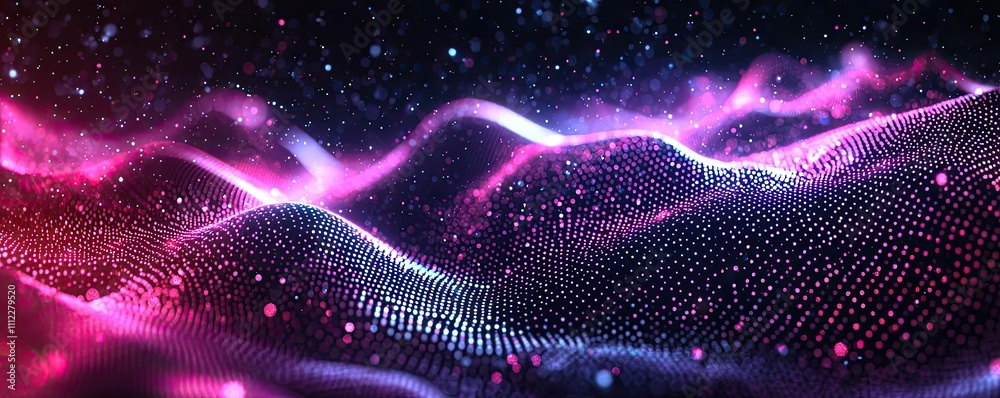 Poster Abstract colorful wave pattern with vibrant lights and digital effects.
