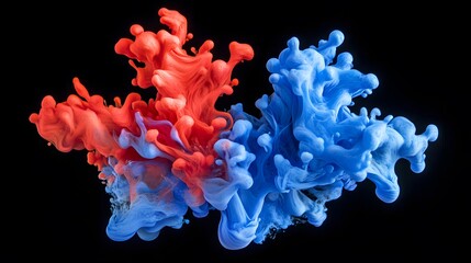 Abstract Red And Blue Ink Swirls In Water