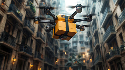 Drone Delivers Package in City: Aerial Urban Logistics