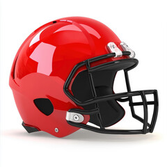 Fototapeta premium Glossy red football helmet with sleek black faceguard and detailed design, ideal for sports-themed graphics, posters, or merchandise promotion
