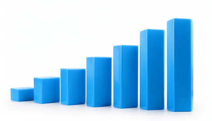 Blue 3D bar graph isolated on white background. Growing business, success and improvement.