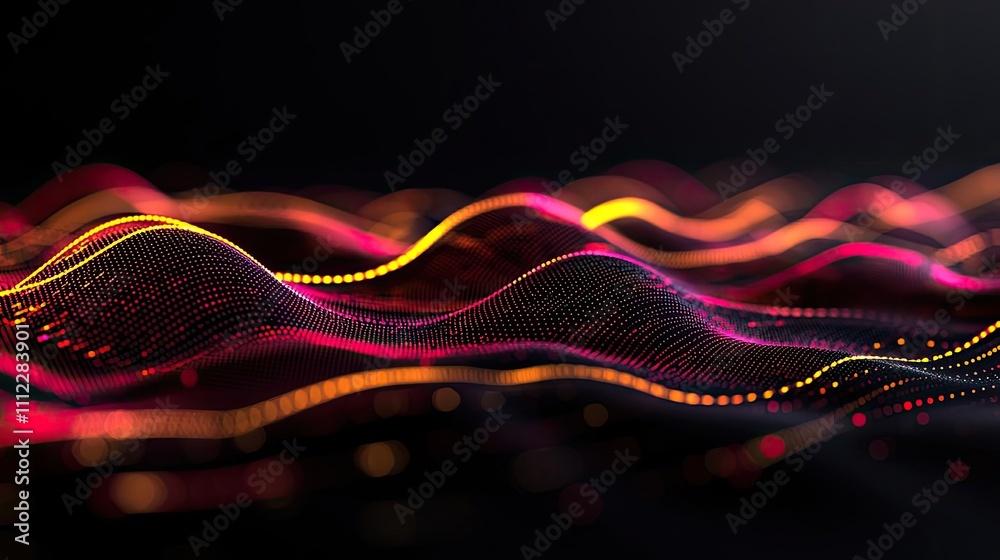 Poster abstract colorful wave pattern on dark background.