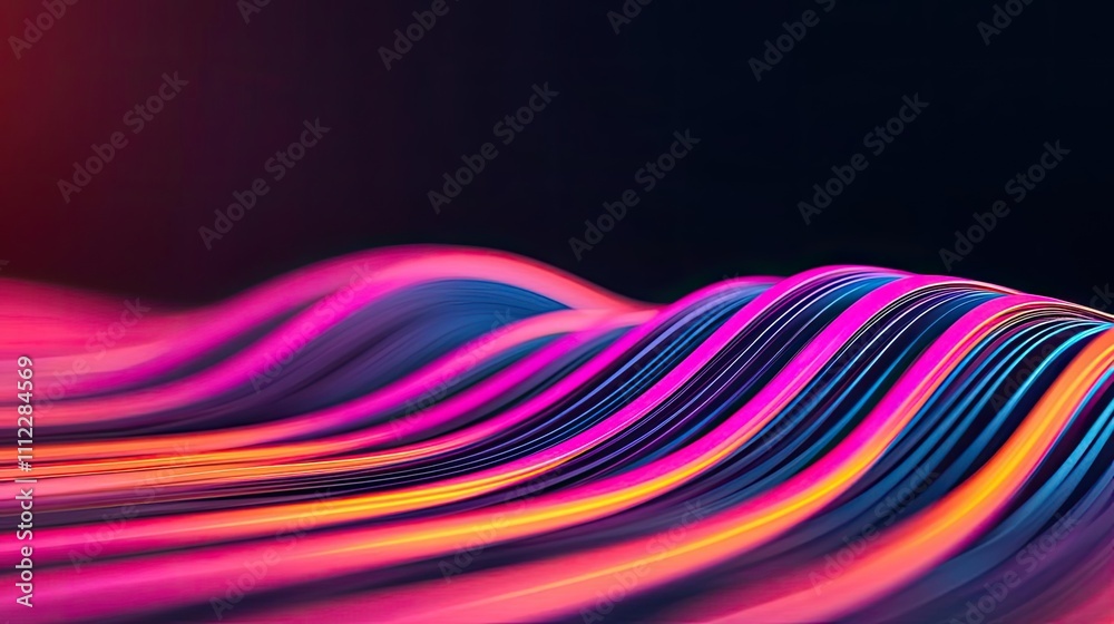 Poster Vibrant colorful wave patterns on a dark background for abstract design.