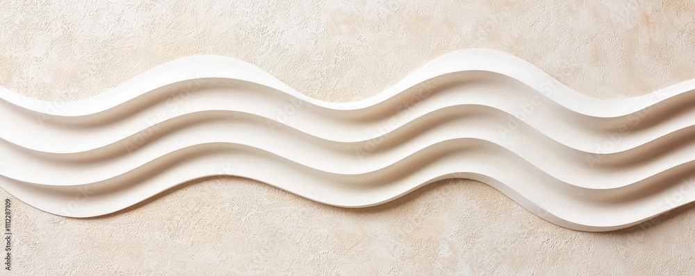 Poster Wave pattern design with layered white shapes on a textured beige background.
