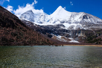 Hiking in one of the most beautiful  Chinese national parks, Five A tourist attractions, Yading Nature Reserve, Sichuan Province, China