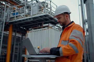 Engineer analyzes data while overseeing operations in an industrial facility. Generative AI