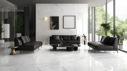 Modern Elegant Living Room with Marble Details