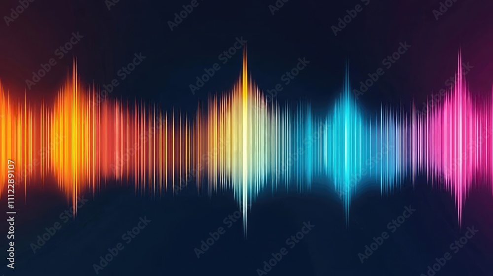 Poster colorful sound wave on a dark background, vibrant and dynamic audio visualization.