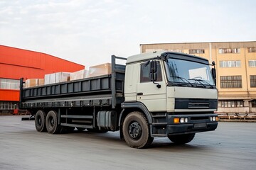 Delivery truck unloads cargo at a distribution center during early morning hours. Generative AI