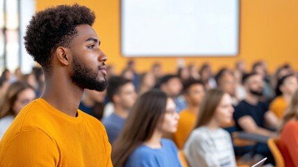Youthful student focused in university lecture session