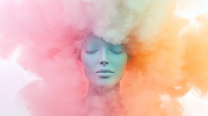 Naklejka premium Pastel portrait in clouds of pink, orange, and blue