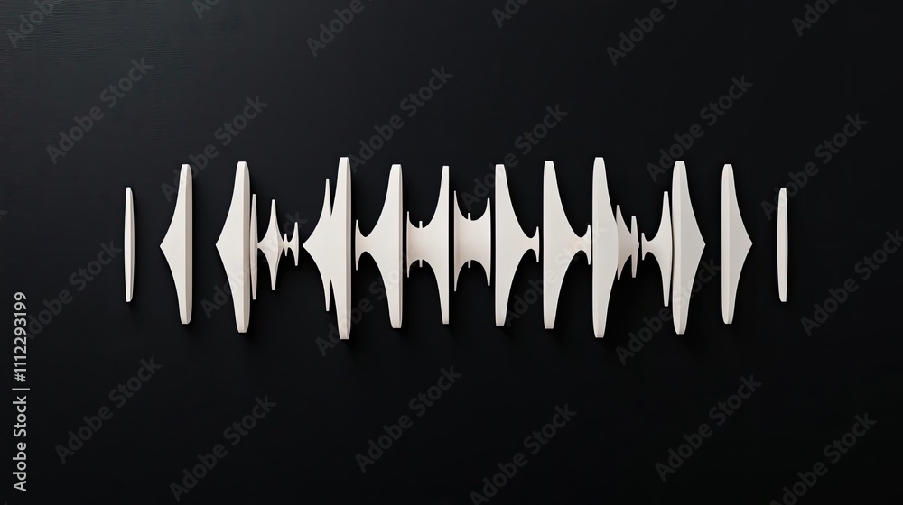 Poster audio waveform design with white shapes on a black background.