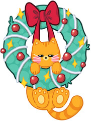Decoration ginger cat Merry Christmas cartoon elements.